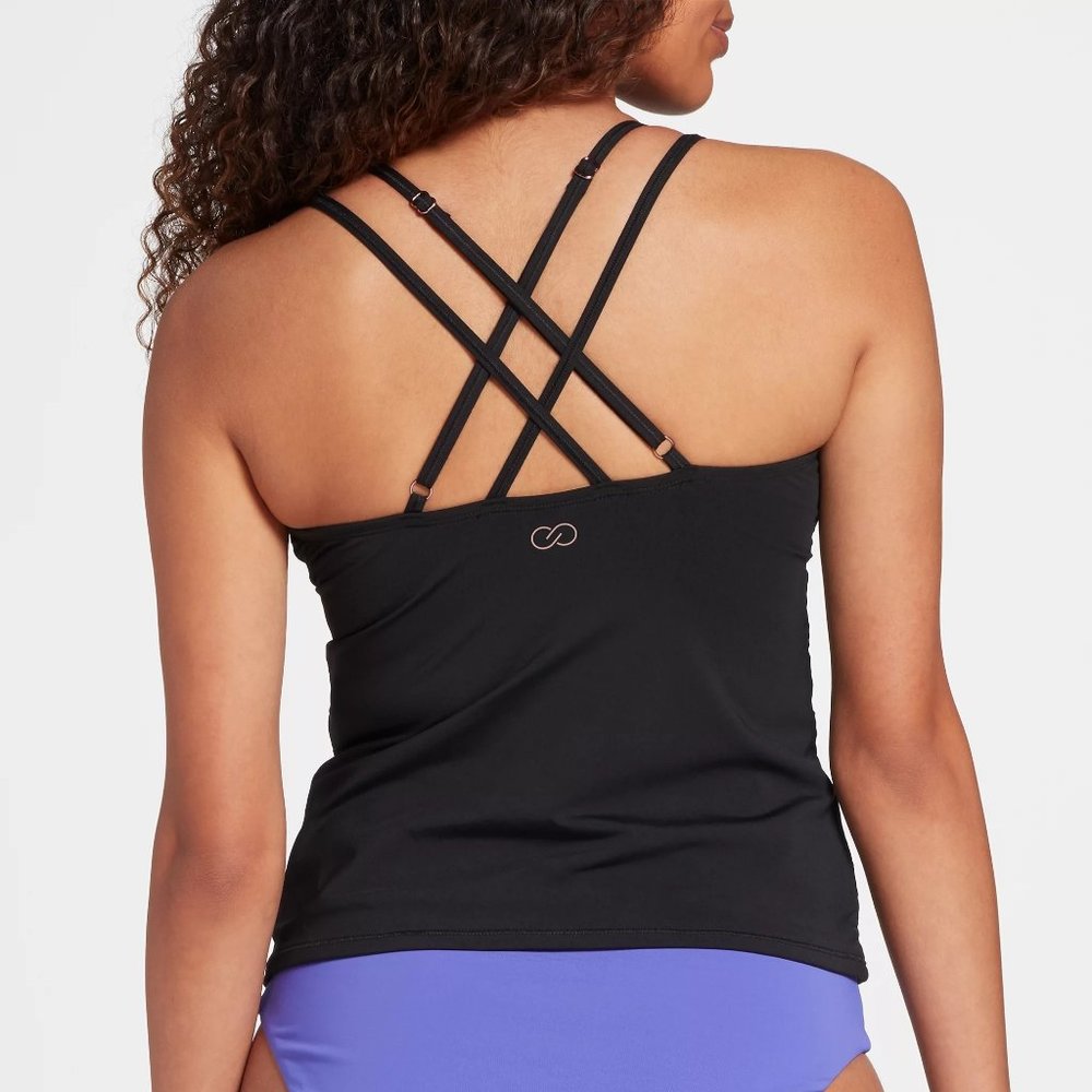 New CALIA Women's Strappy Ruched Tankini Top Size S Black - Picture 2 of 11